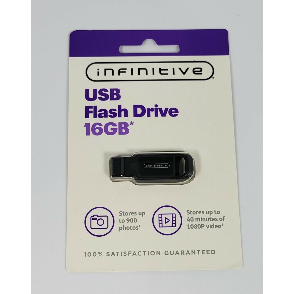 INFINITIVE USB FLASH DRIVE 16GB. 900 photos/40 minutes of video ready.  B4